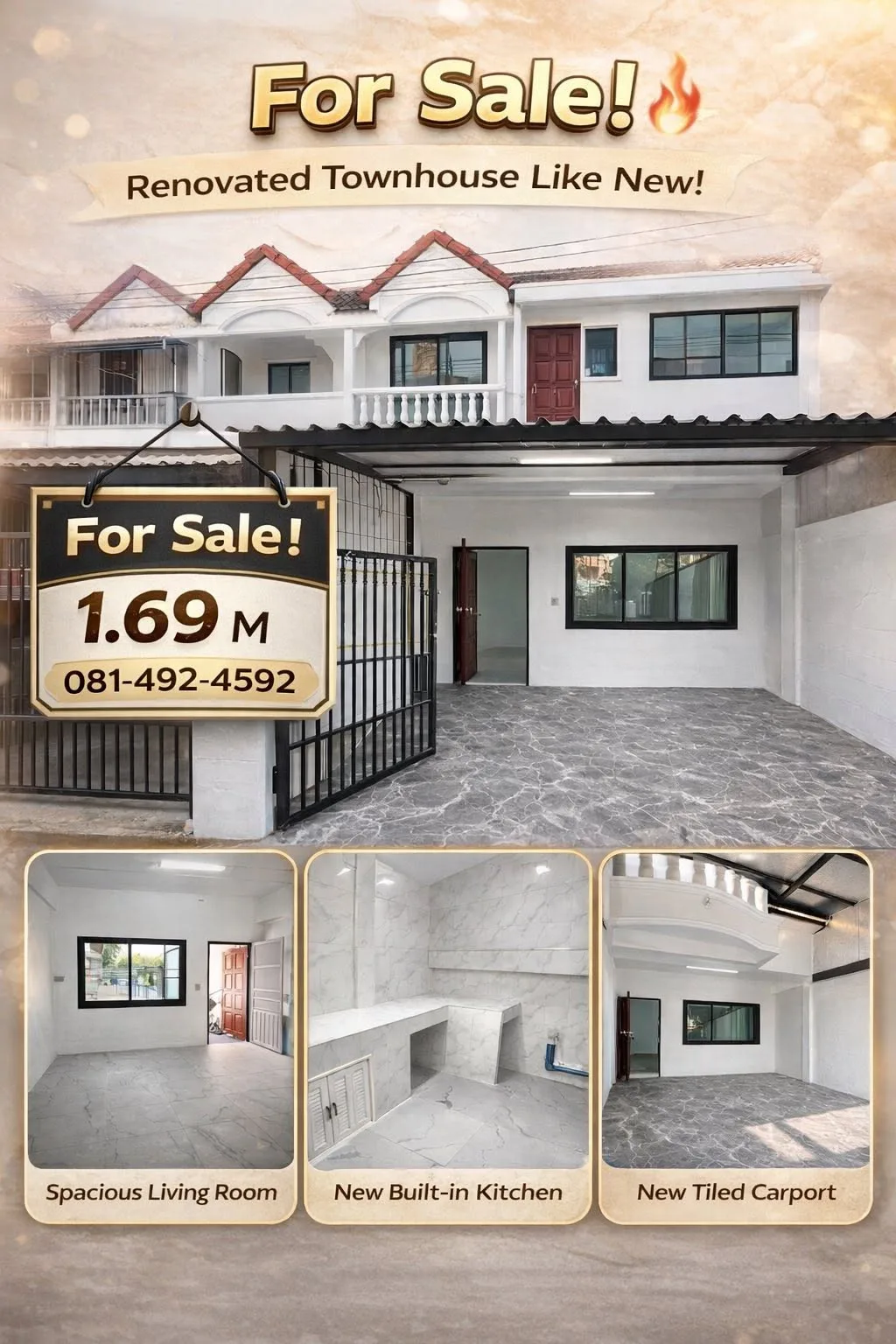 ขายอาคารพาณิชย์ 2 ชั้น รีโนเวทใหม่ ถนนเกษตรสมบูรณ์ ราคา 1.69 ล้าน