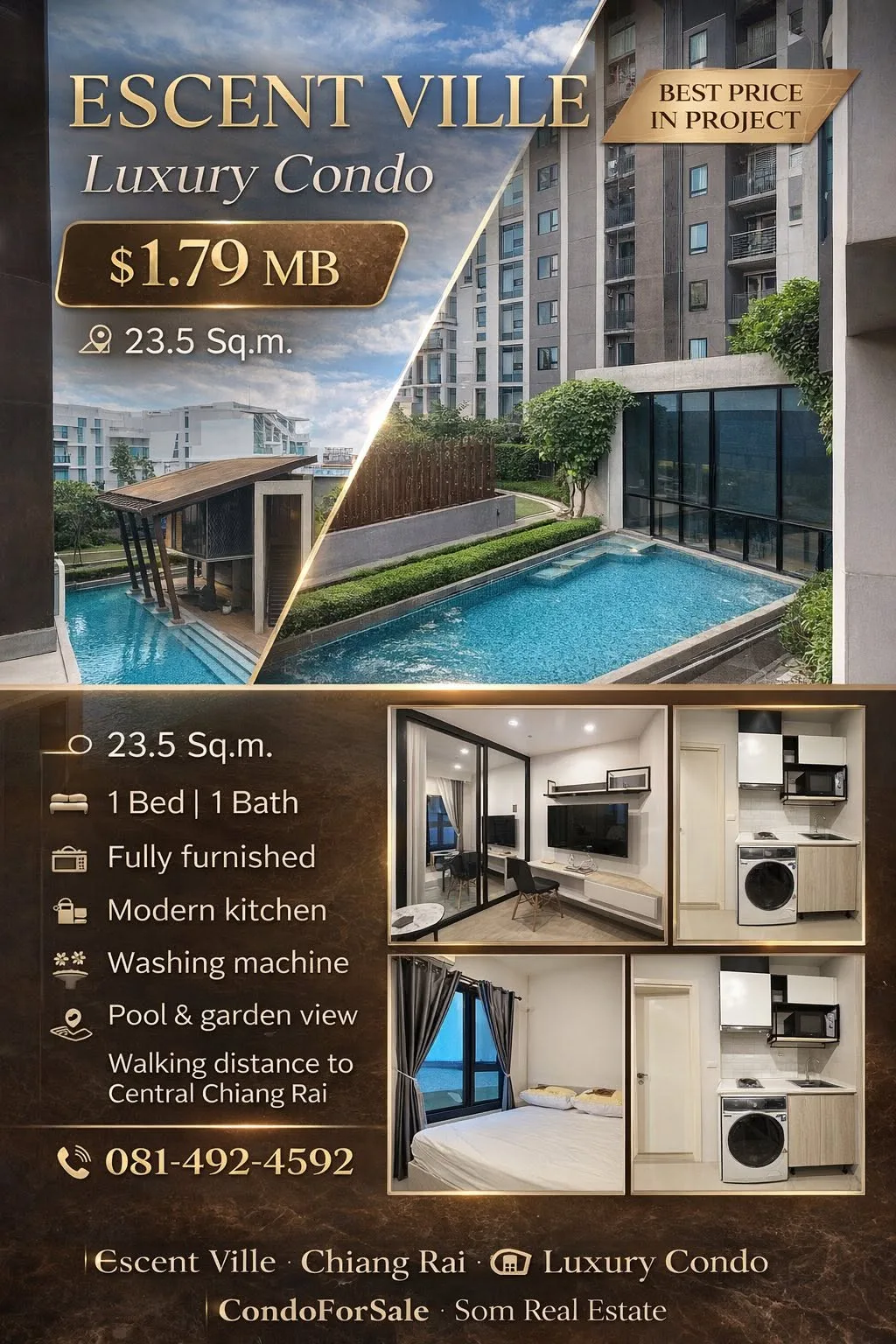 ขายคอนโด Escent Ville Chiang Rai ใกล้เซ็นทรัล ราคา 1.79 ล้านบาท
